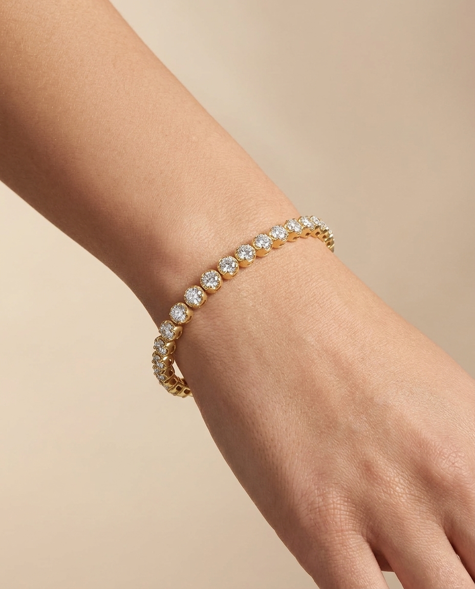 14KT Gold Diamonds Tennis Champagne Bracelet 7.00 Cts on model