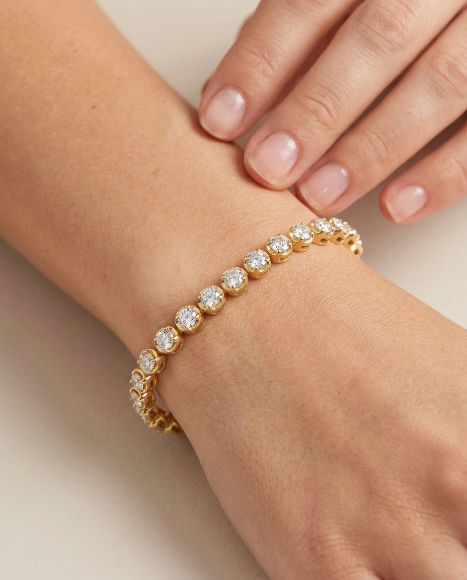 14KT Yellow Gold Diamond Buttercup Tennis Bracelet (9.00 CTS) on model
