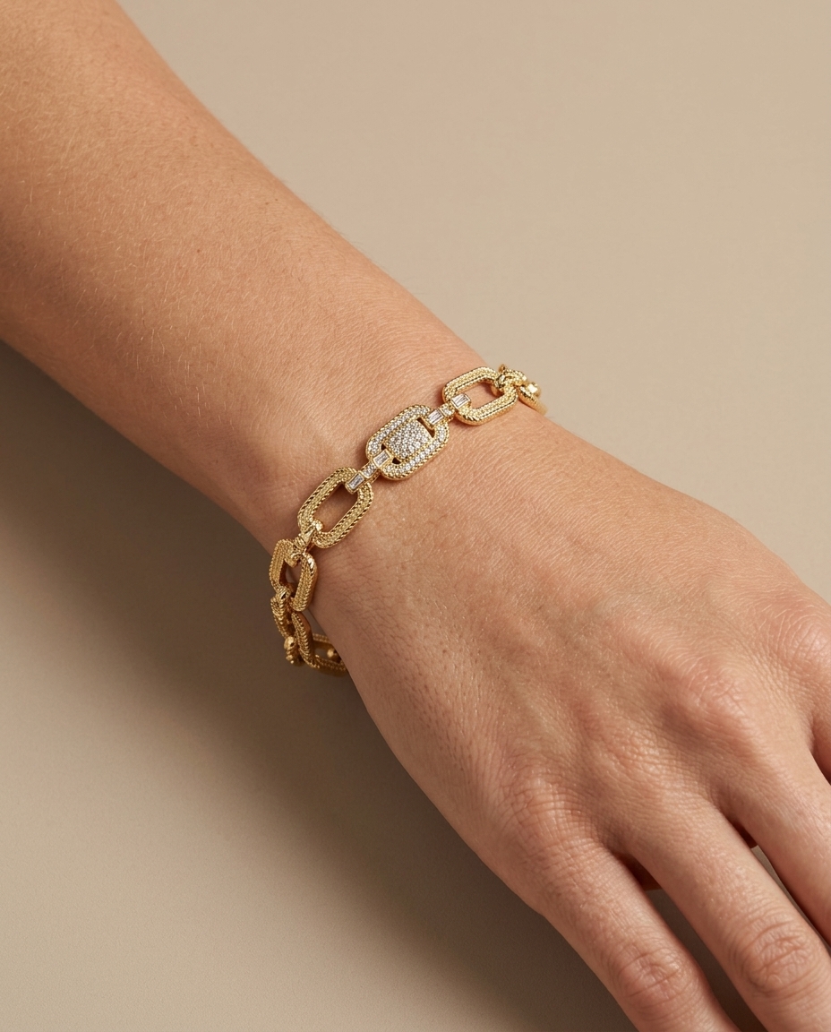 14KT Gold Diamond Bracelet on model
