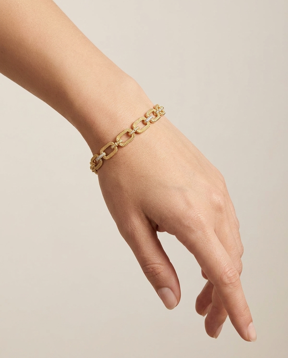 14KT Gold Diamond Bracelet on model