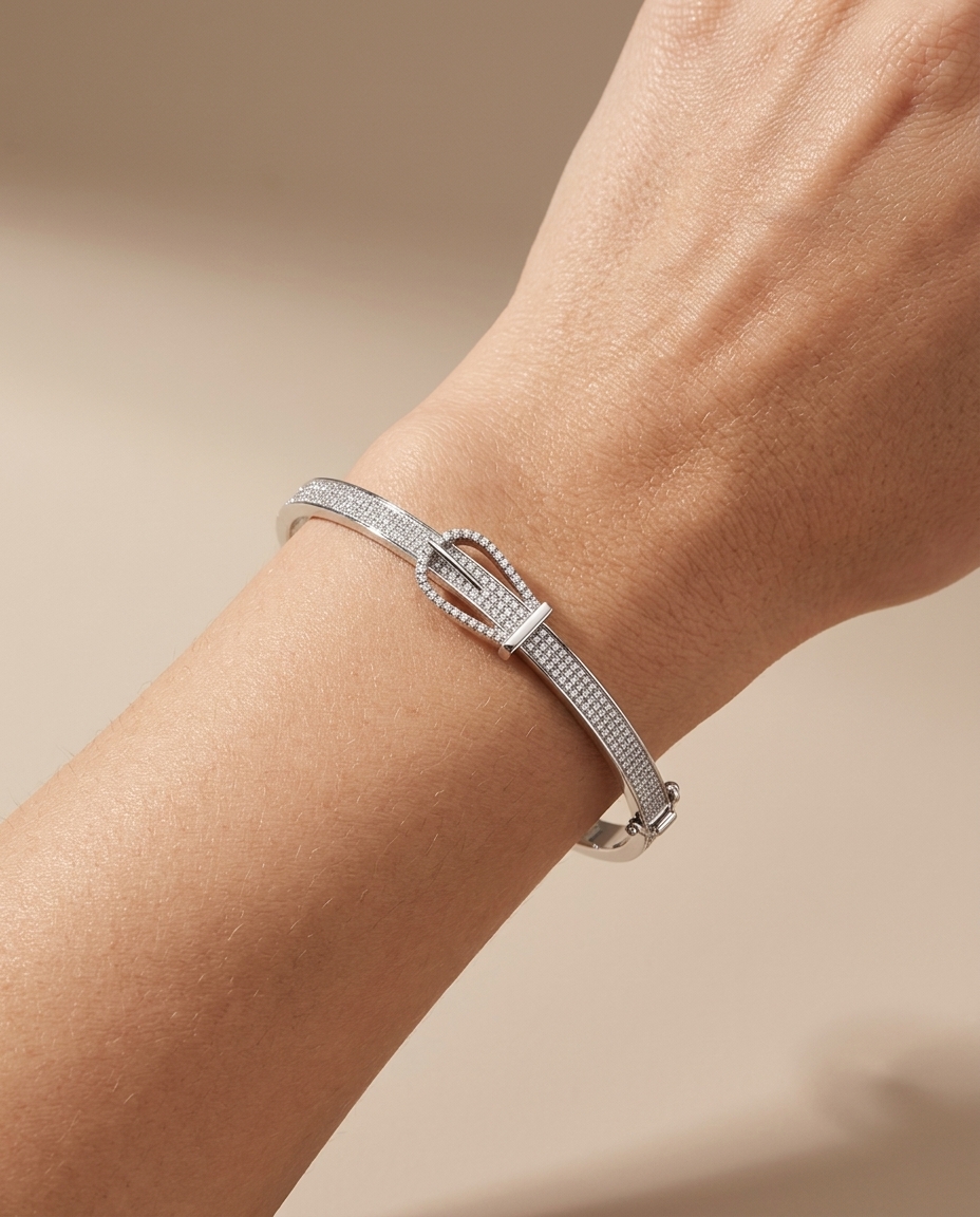 14KT White Gold Diamond Bangle on model