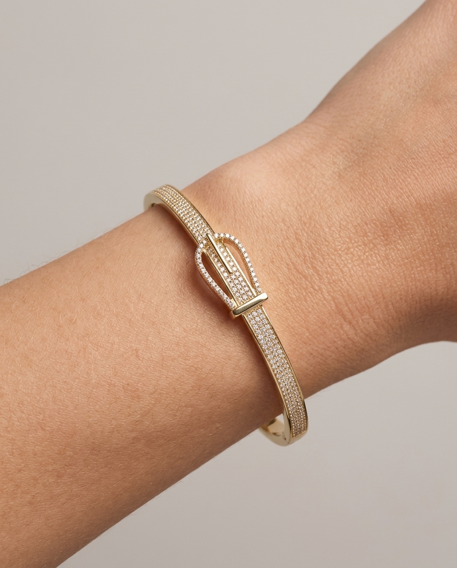 14KT Yellow Gold Diamond Bangle on model