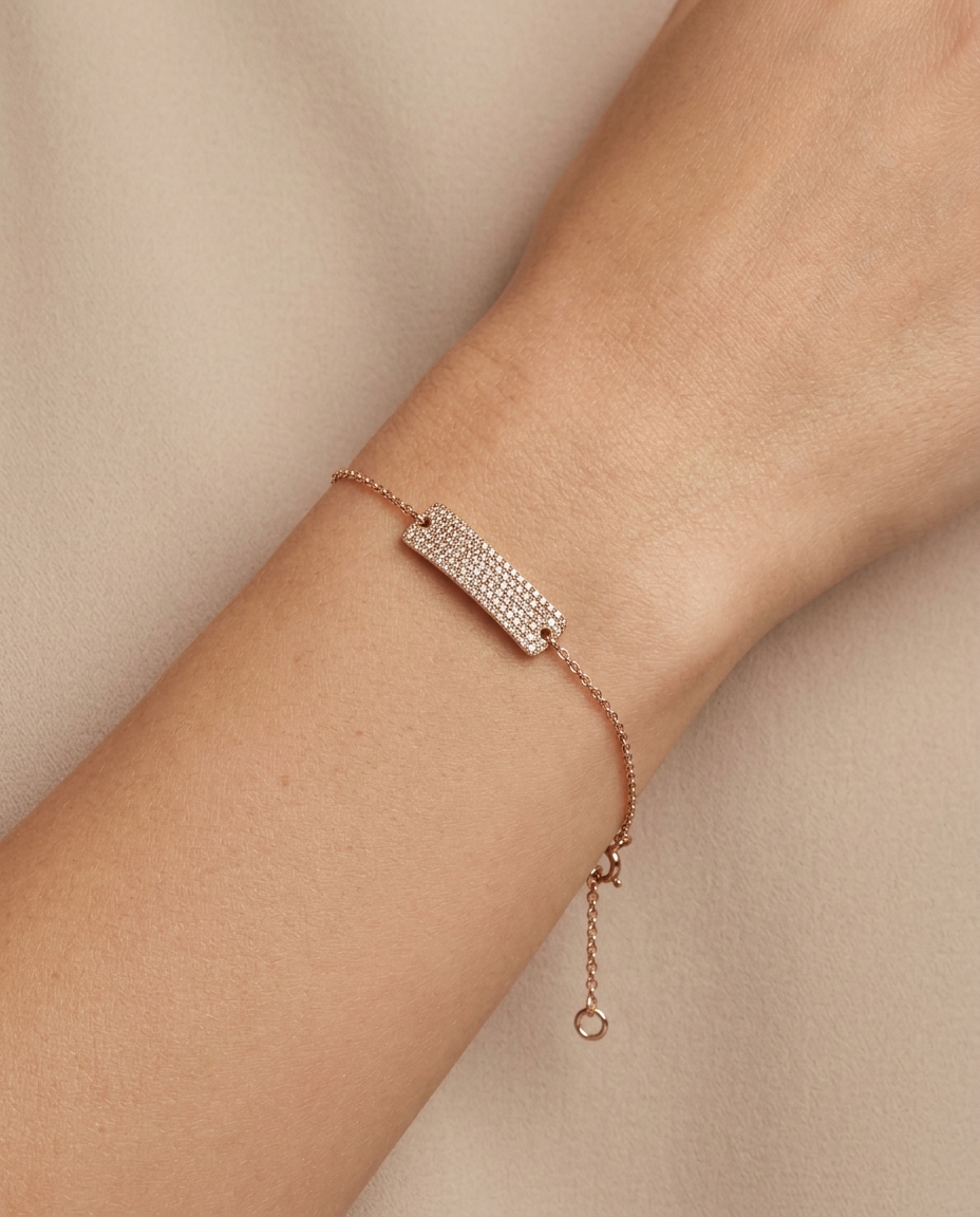 14KT Yellow Gold Diamond Bar Chain Bracelet on model