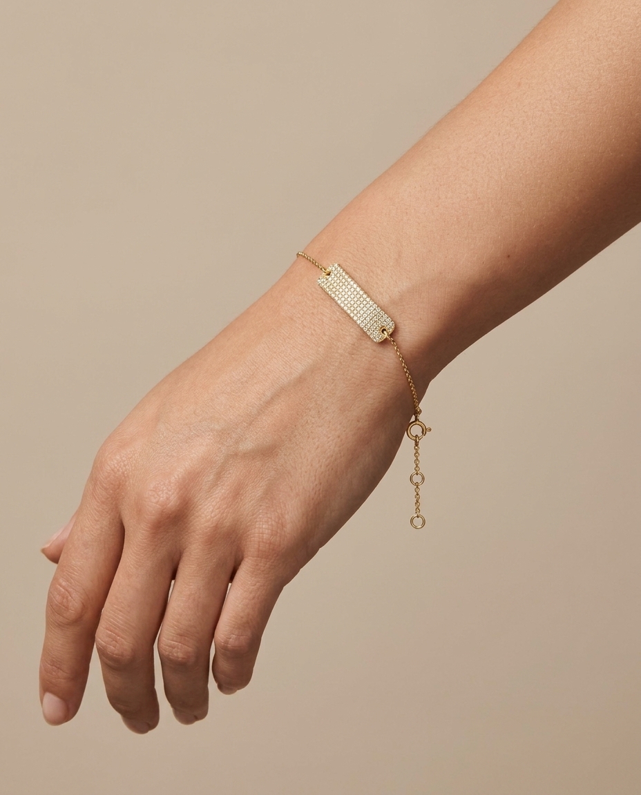 18KT Gold Diamond Bar Chain Bracelet on model