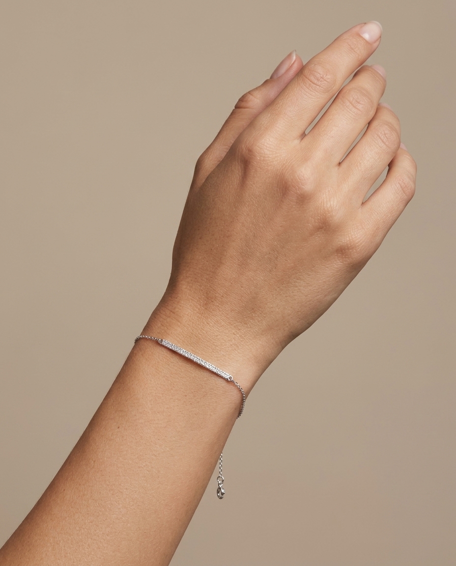 14KT Gold Diamond Bar Bracelet on model