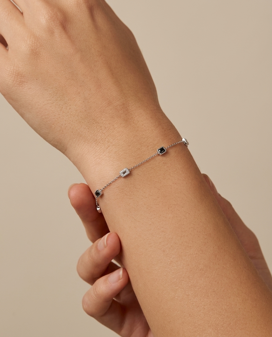 14KT Gold Baguette Diamond Paperclip Bracelet on model