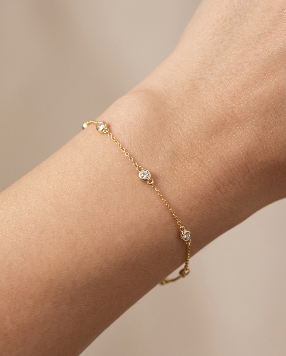 14KT Yellow Gold Diamond Bracelet on model
