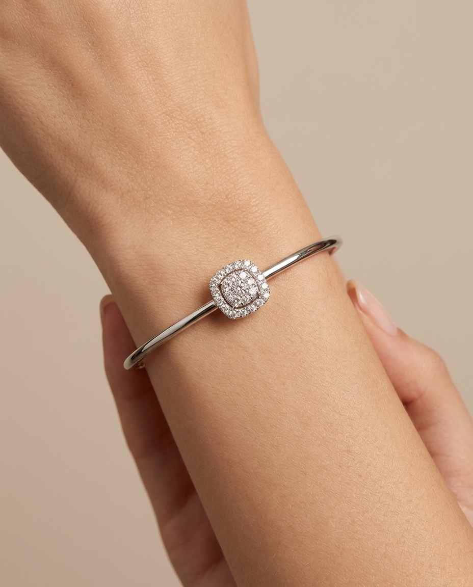 14KT White Gold Diamond Bangle on model