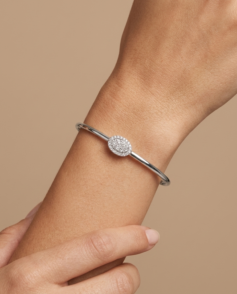 14KT White Gold Diamond Bangle on model