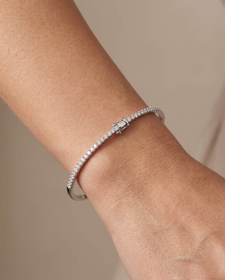 14KT White Gold Diamond Bangle on model