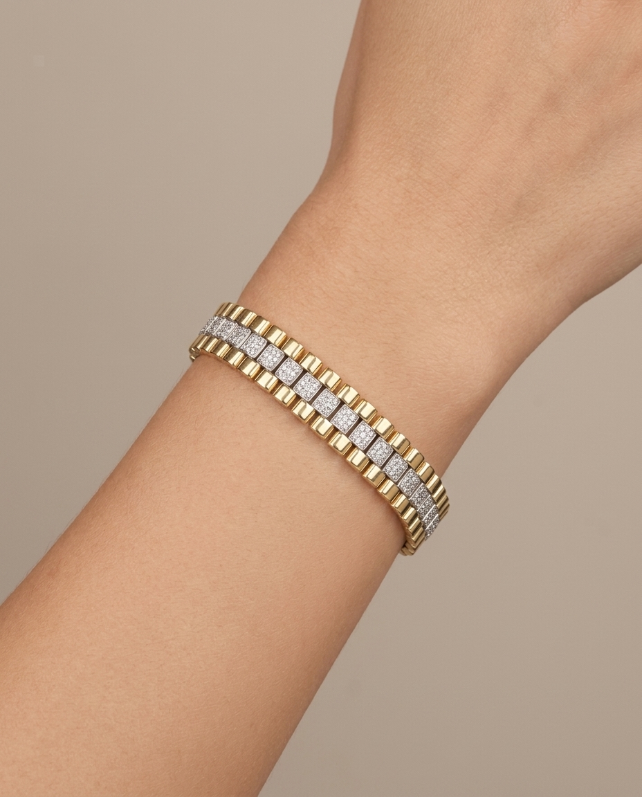 14KT Yellow Gold Diamond Bracelet on model