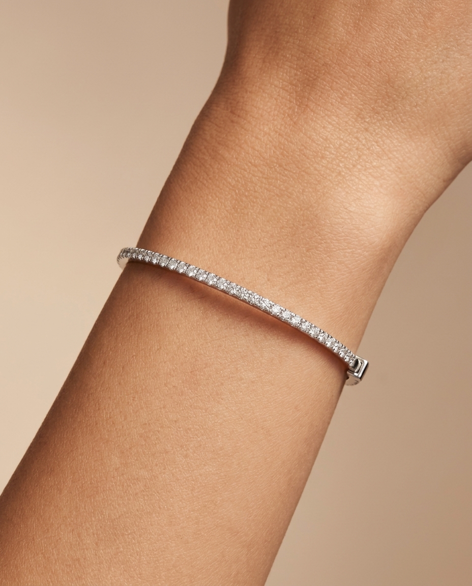 14KT White Gold Diamond Bangle on model