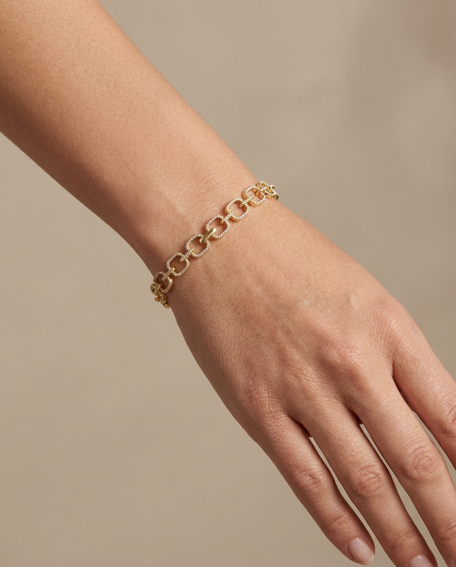 14KT Gold Diamond Bracelet on model