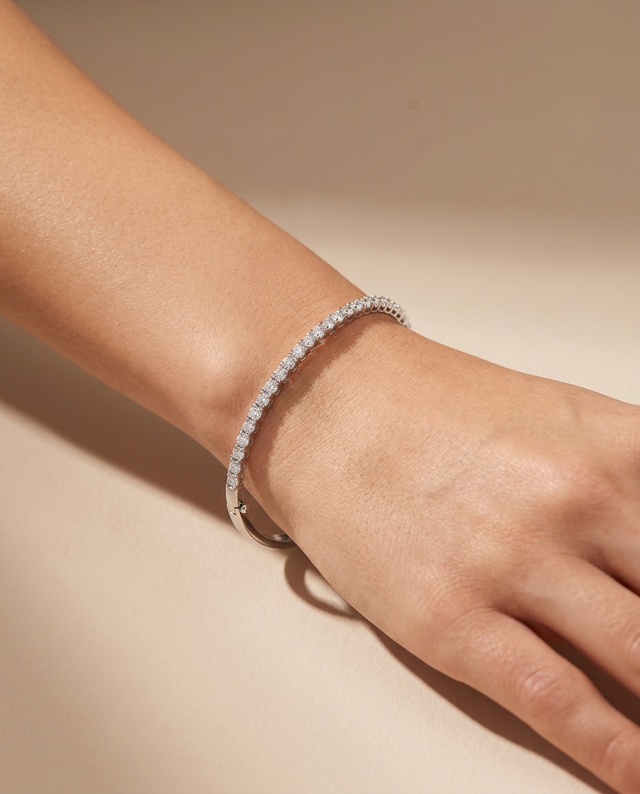14KT White Gold Diamond Bangle on model