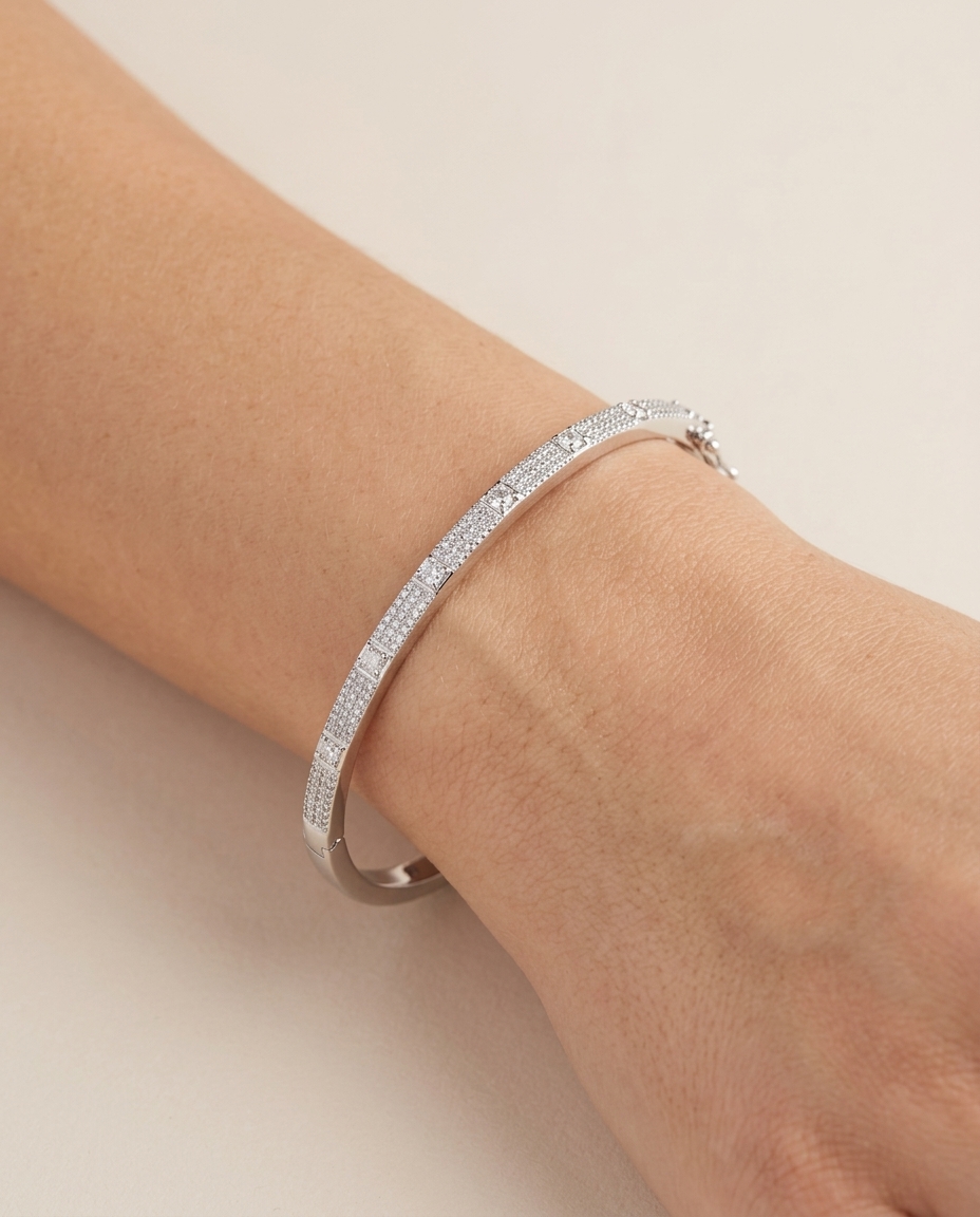14KT White Gold Diamond Bangle on model