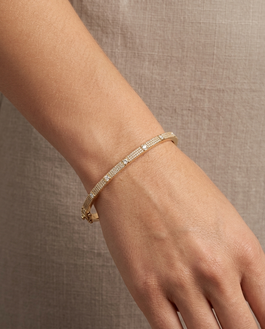 14KT Yellow Gold Diamond Bangle on model