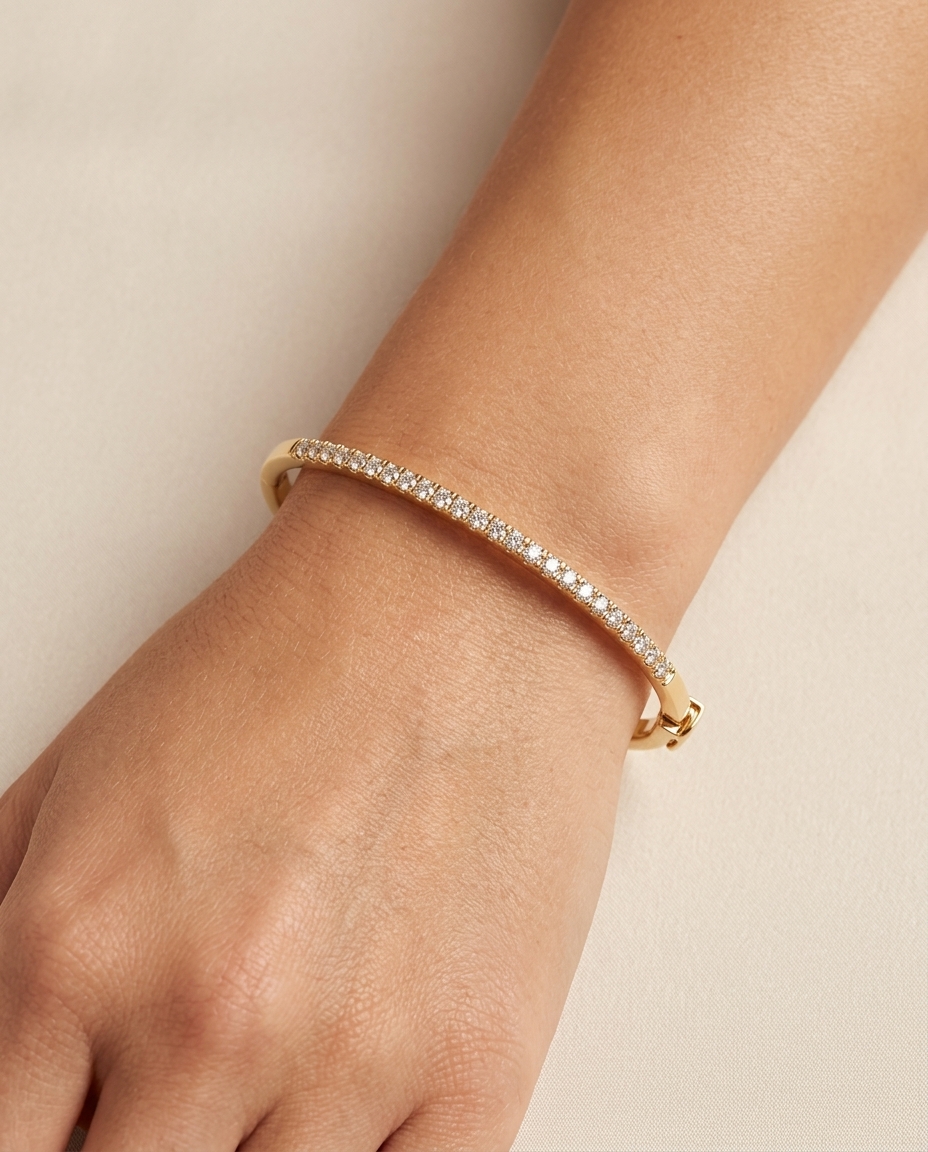 14KT Yellow Gold Diamond Bangle on model