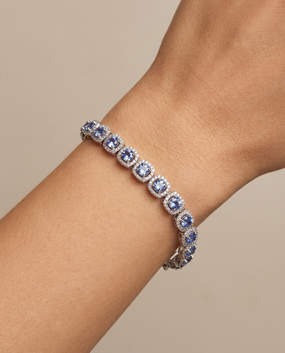 14KT Diamond Tanzanite Cushion Shape Bracelet on model