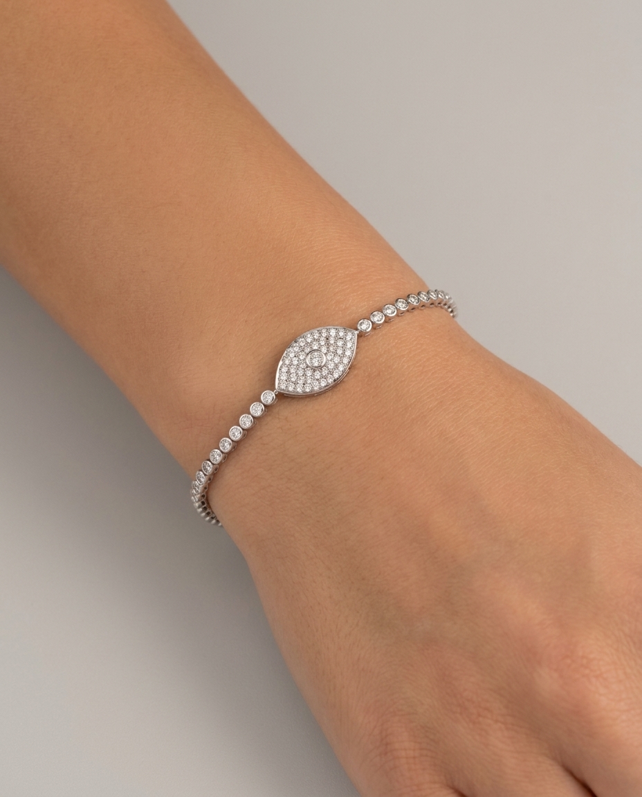 Bezel Set Evil Eye Tennis Bracelet on model