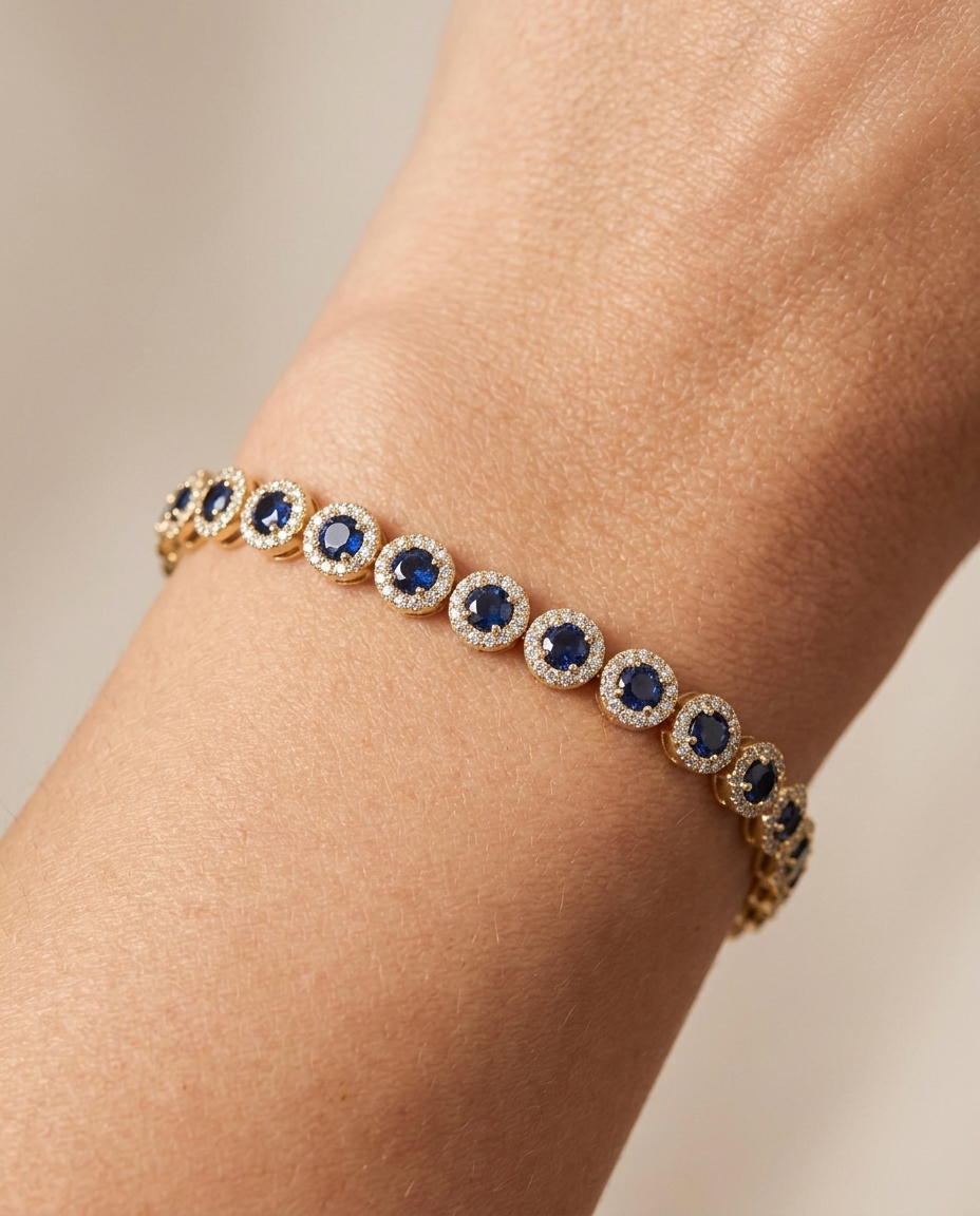 14KT Gold Black Diamond Tennis Bracelet on model