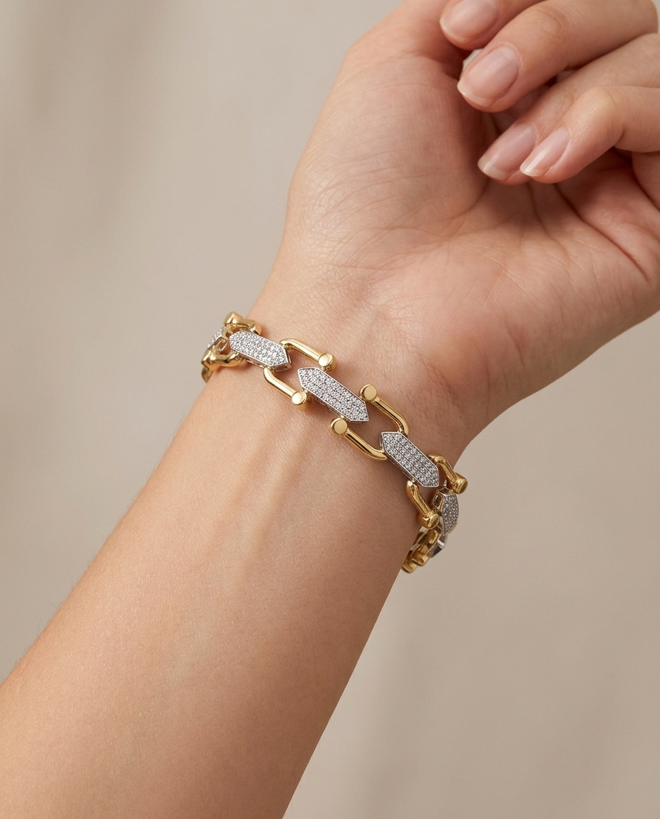 14KT Two Tone Diamond Bracelet on model