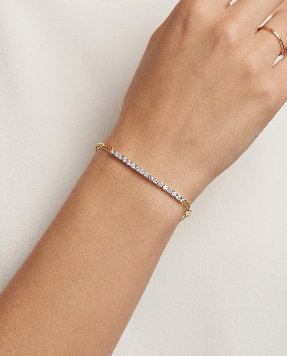 14KT Diamond Tennis Bracelet with Paperclip on model