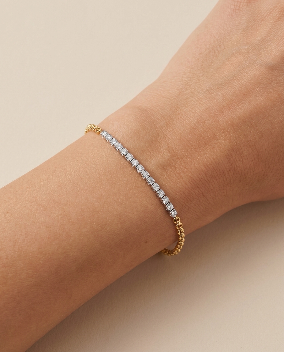 14KT Diamond Tennis Bracelet with Rolo on model