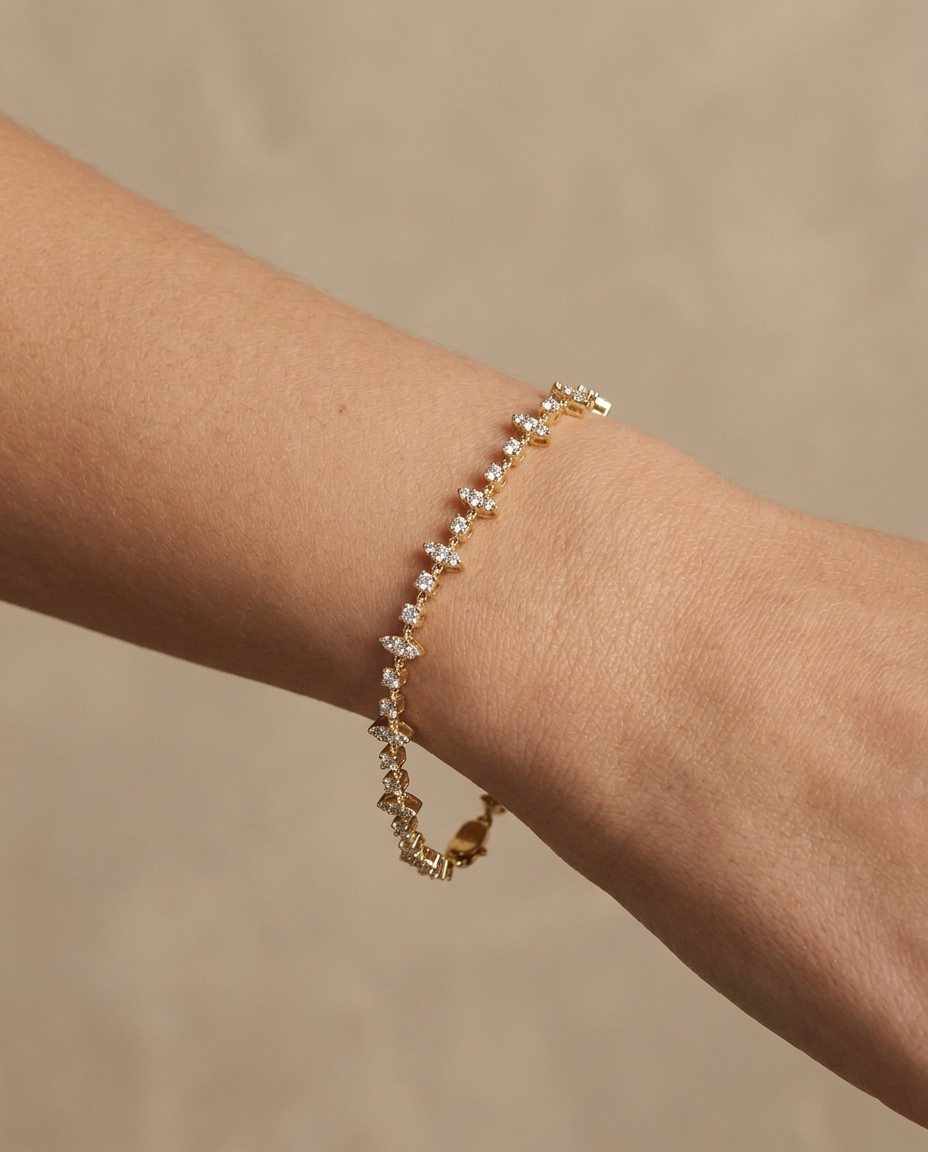 14KT Gold Diamond Bracelet on model