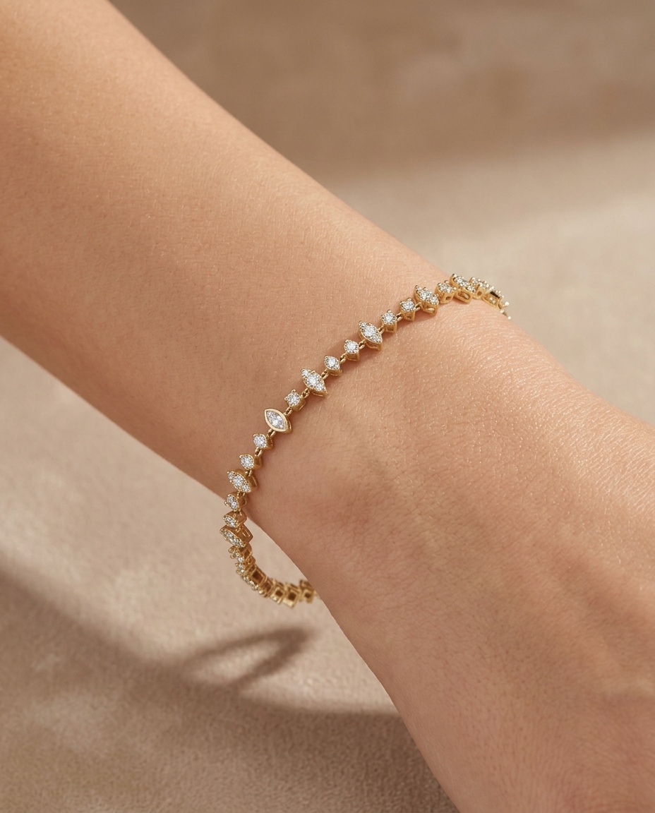 14KT Gold Diamond Bracelet on model
