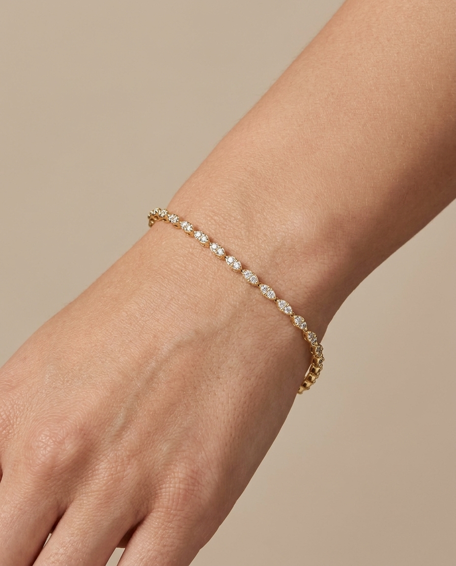 14KT Gold Diamond Tennis Bracelet on model