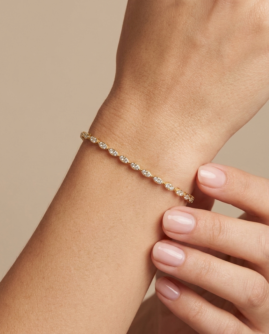 14KT Gold Diamond Tennis Bracelet on model