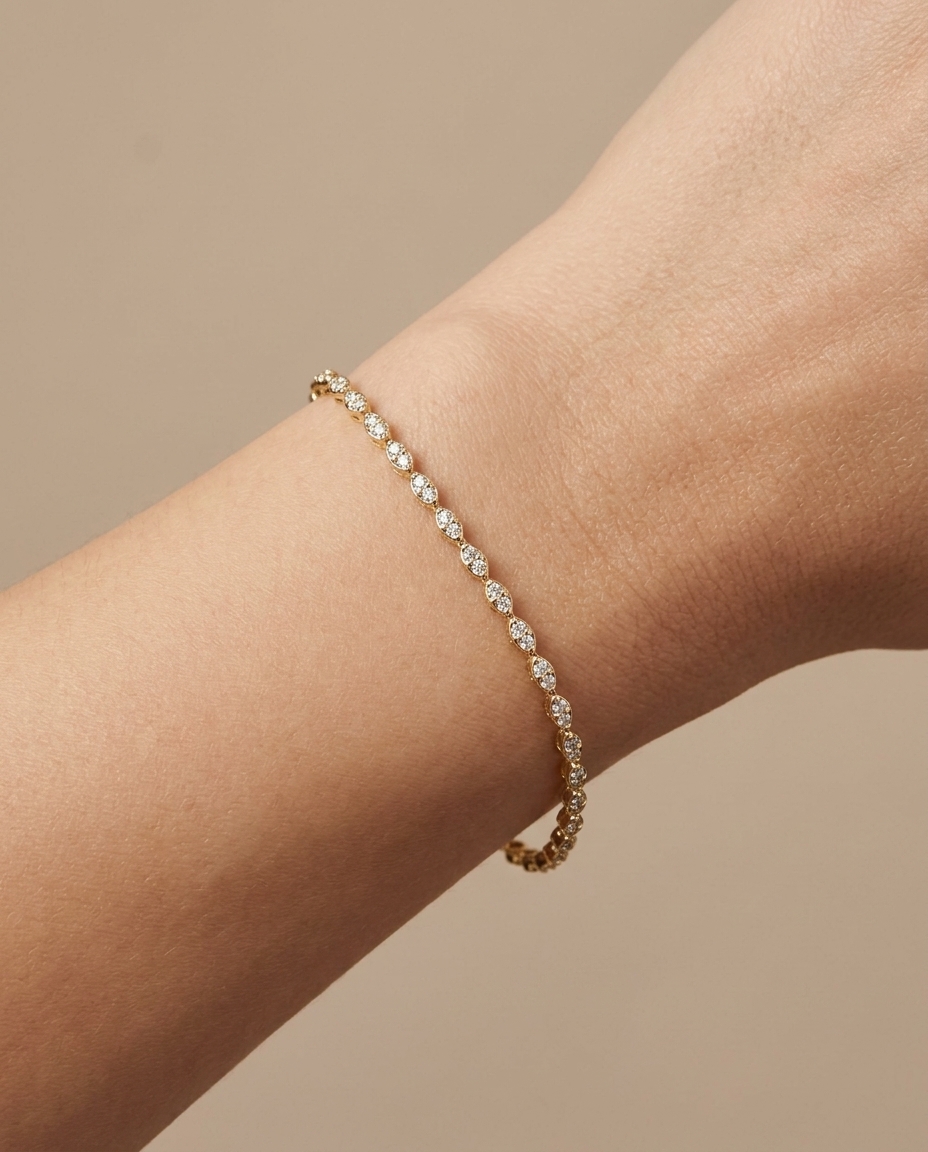 14KT Gold Diamond Tennis Bracelet on model