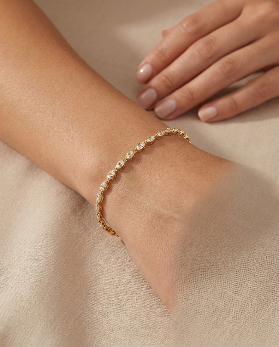 14KT Gold Diamond Tennis Bracelet on model