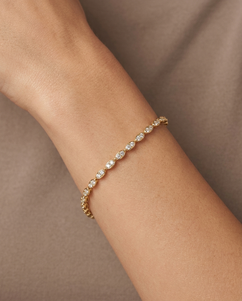 14KT Gold Diamond Tennis Bracelet on model