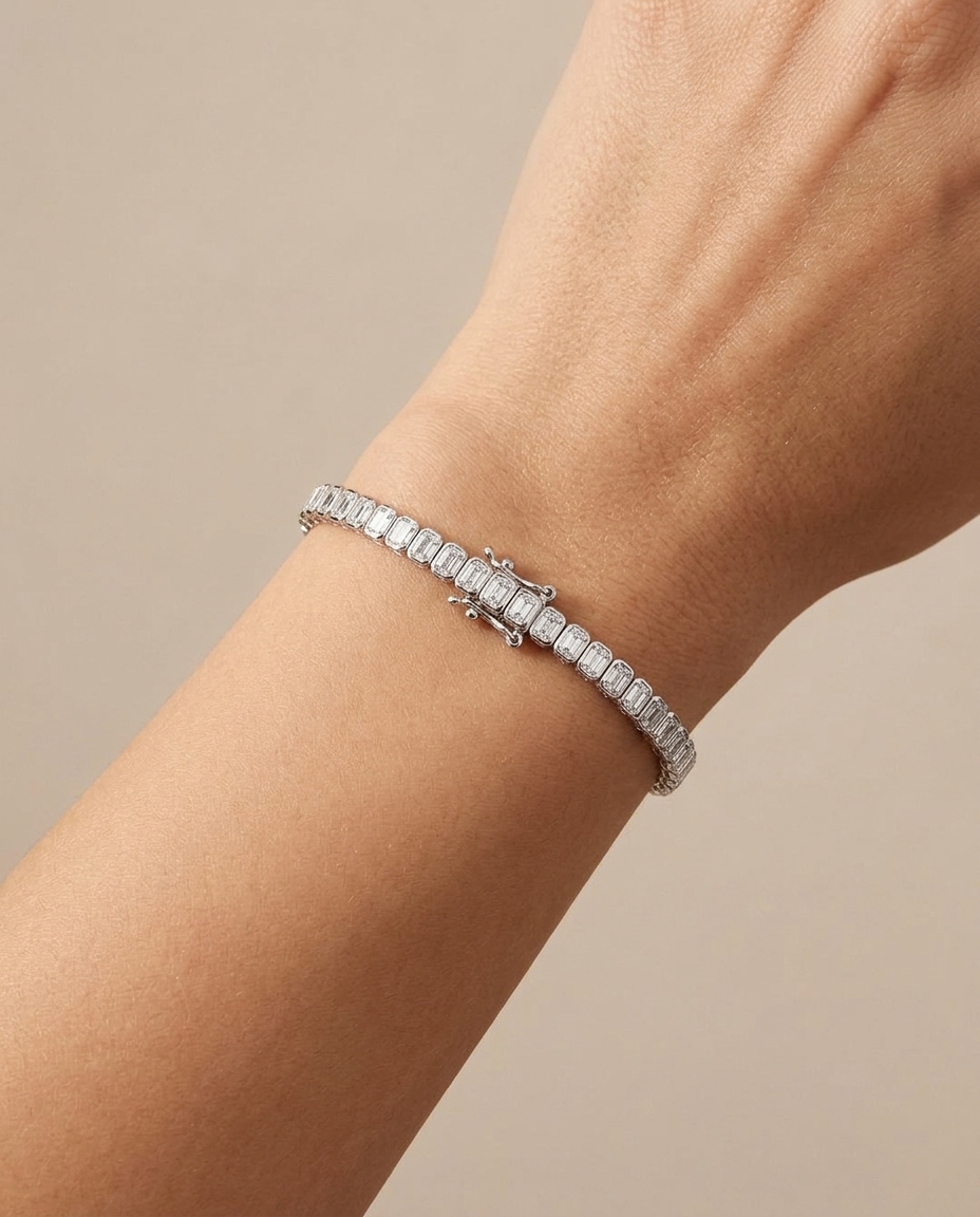 14KT White Gold Diamonds Bracelet on model