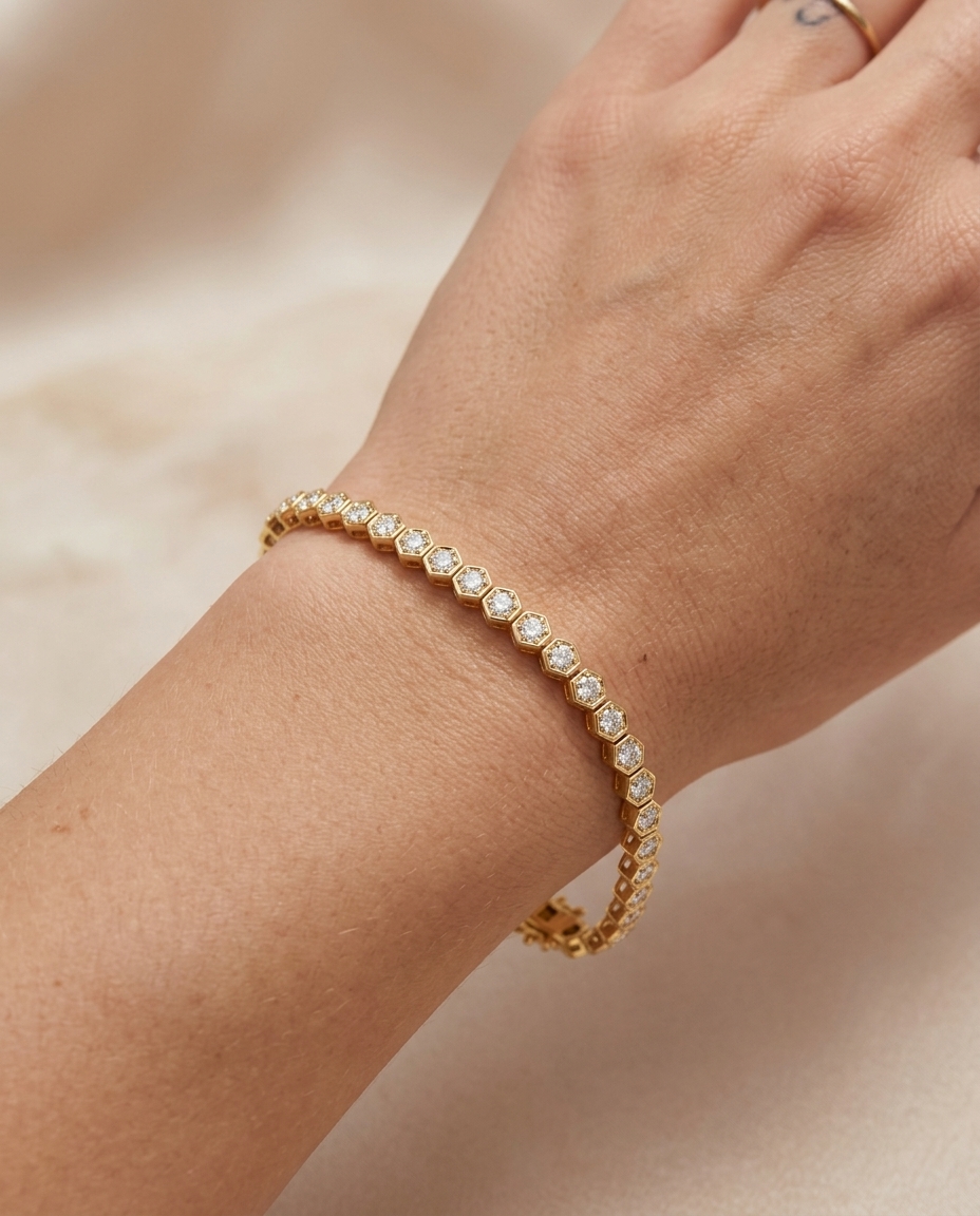 14KT Yellow Gold Diamond Bracelet on model