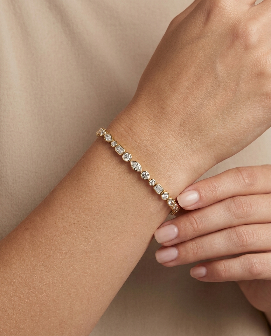 14KT Yellow Gold Diamond Bracelet on model