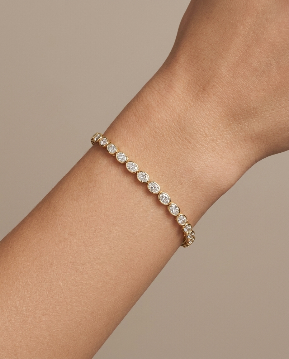 14KT Yellow Gold Oval Shape Diamond Bracelet on model
