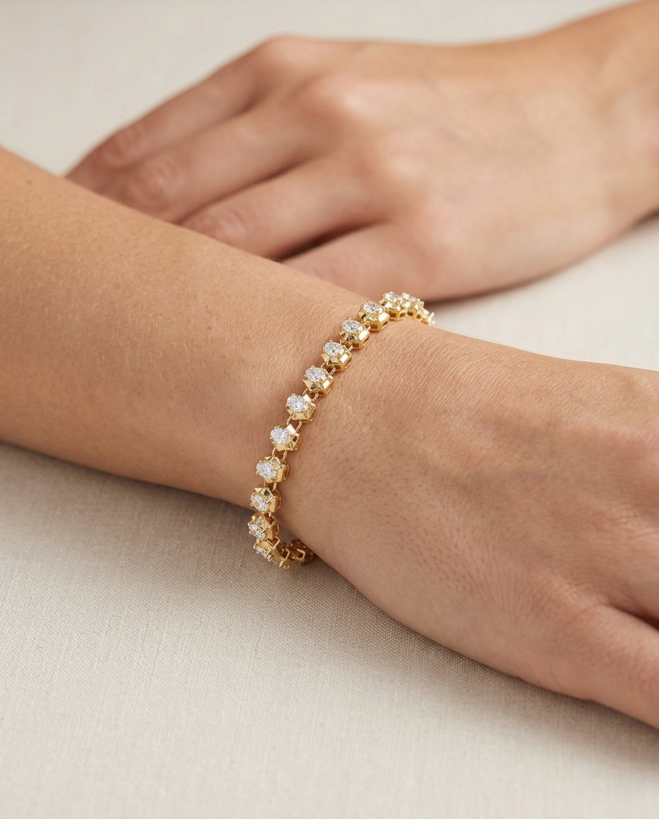 14KT Gold Diamond Bracelet on model