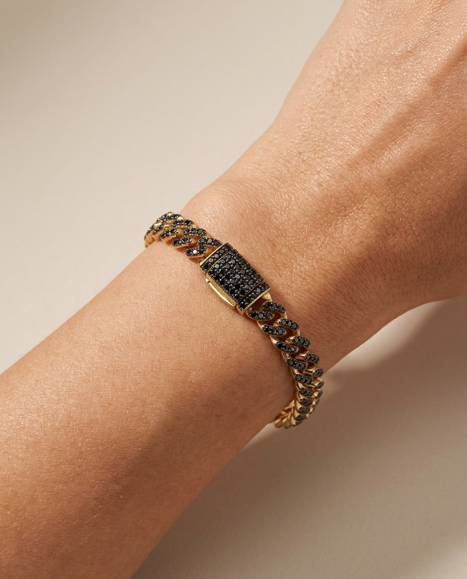 14KT Yellow Gold Black Diamond Bracelet on model