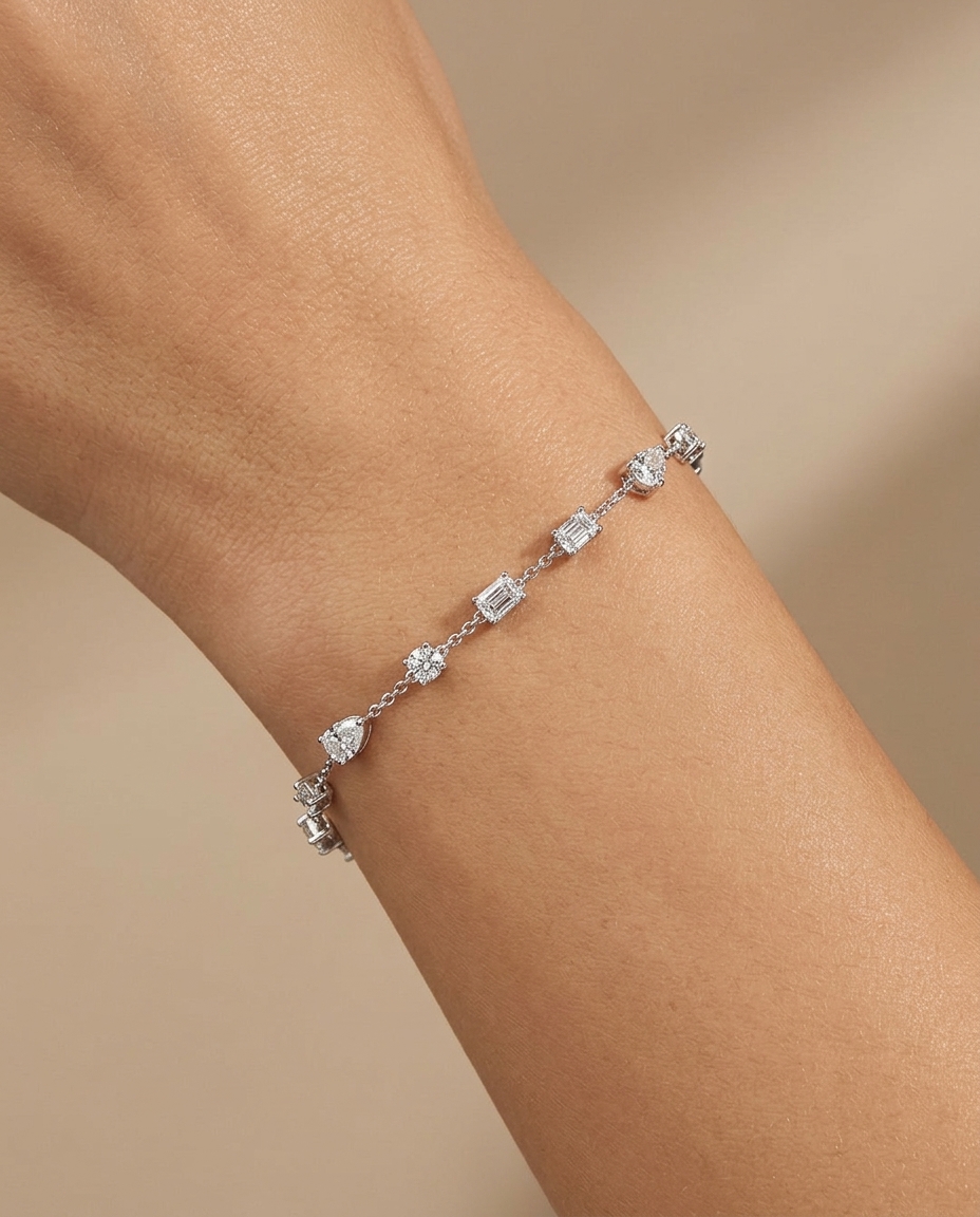 14KT Gold Station Diamond Tennis Bracelet on model