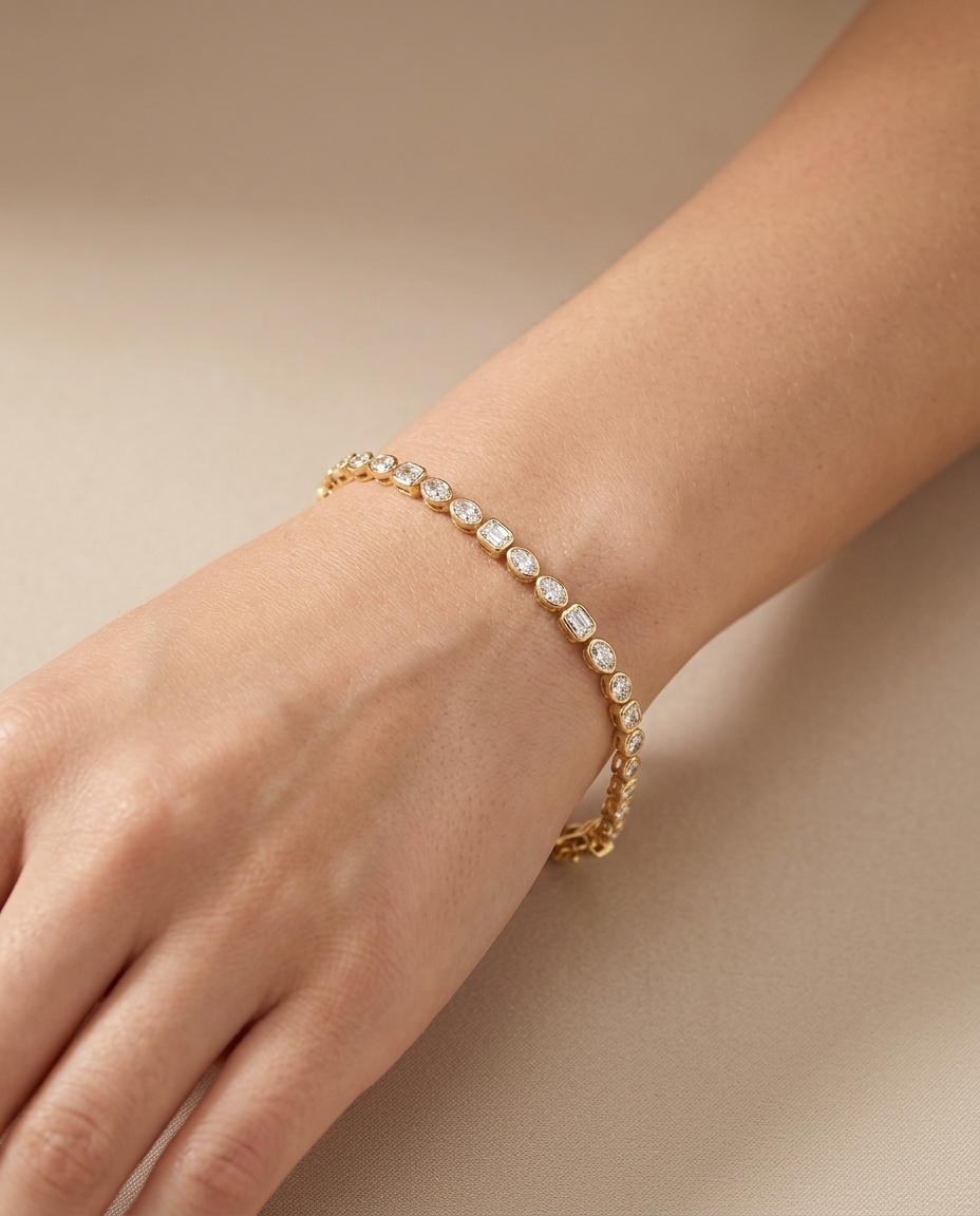 14KT Gold Diamond Bracelet on model