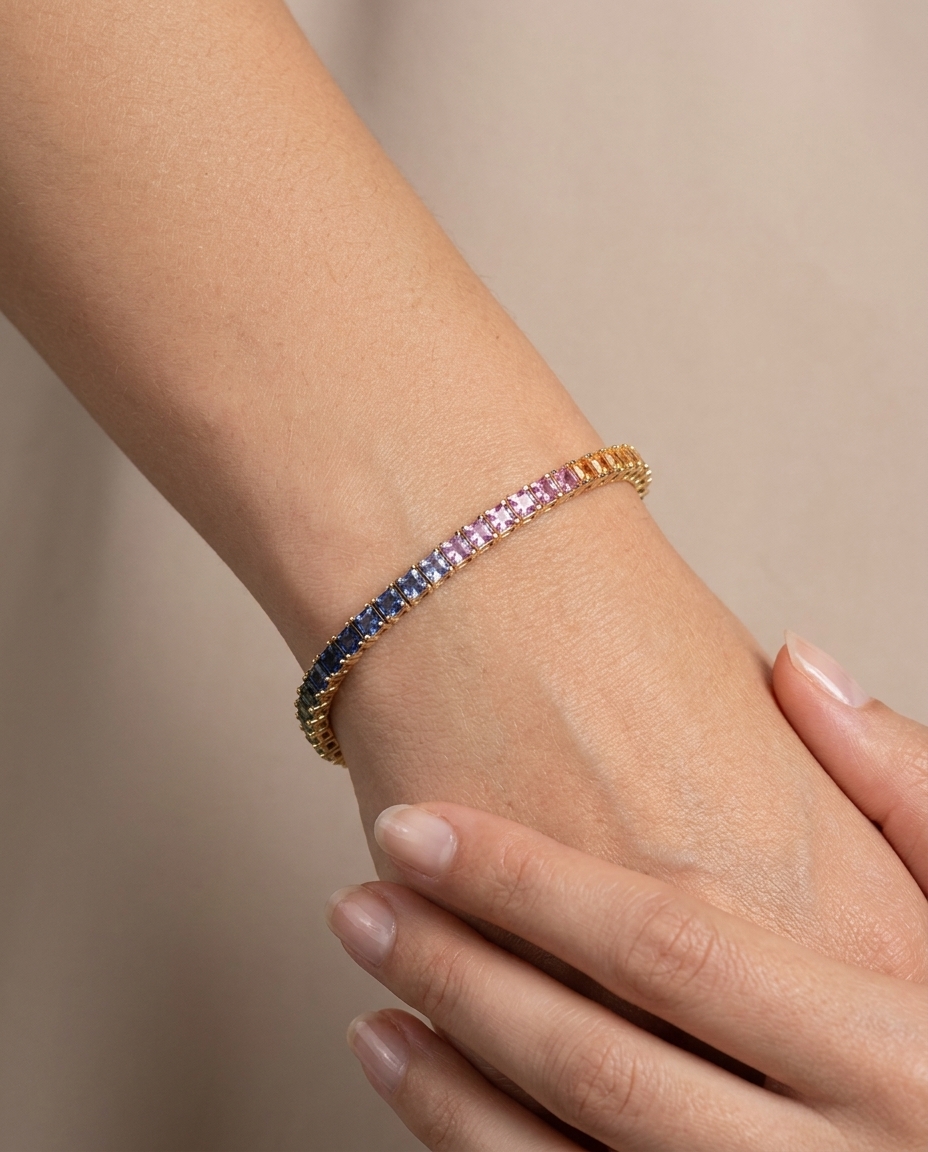 14KT Yellow Gold Multi Sapphire Bracelet on model