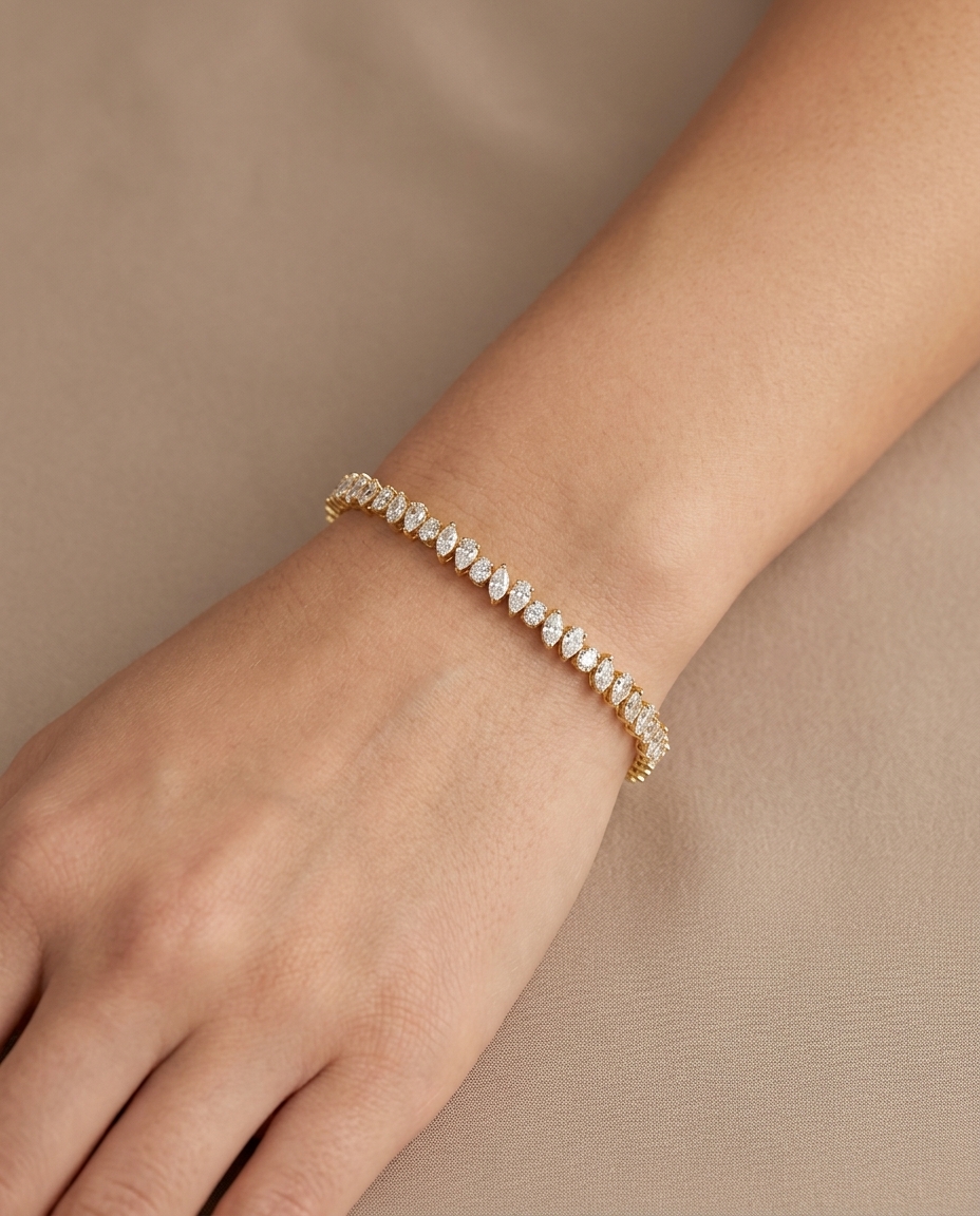 14KT Yellow Gold Pear Shape Diamond Bracelet on model