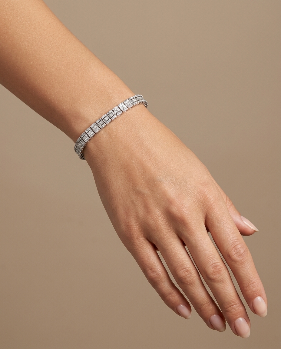 14KT White Gold Diamond Bracelet on model