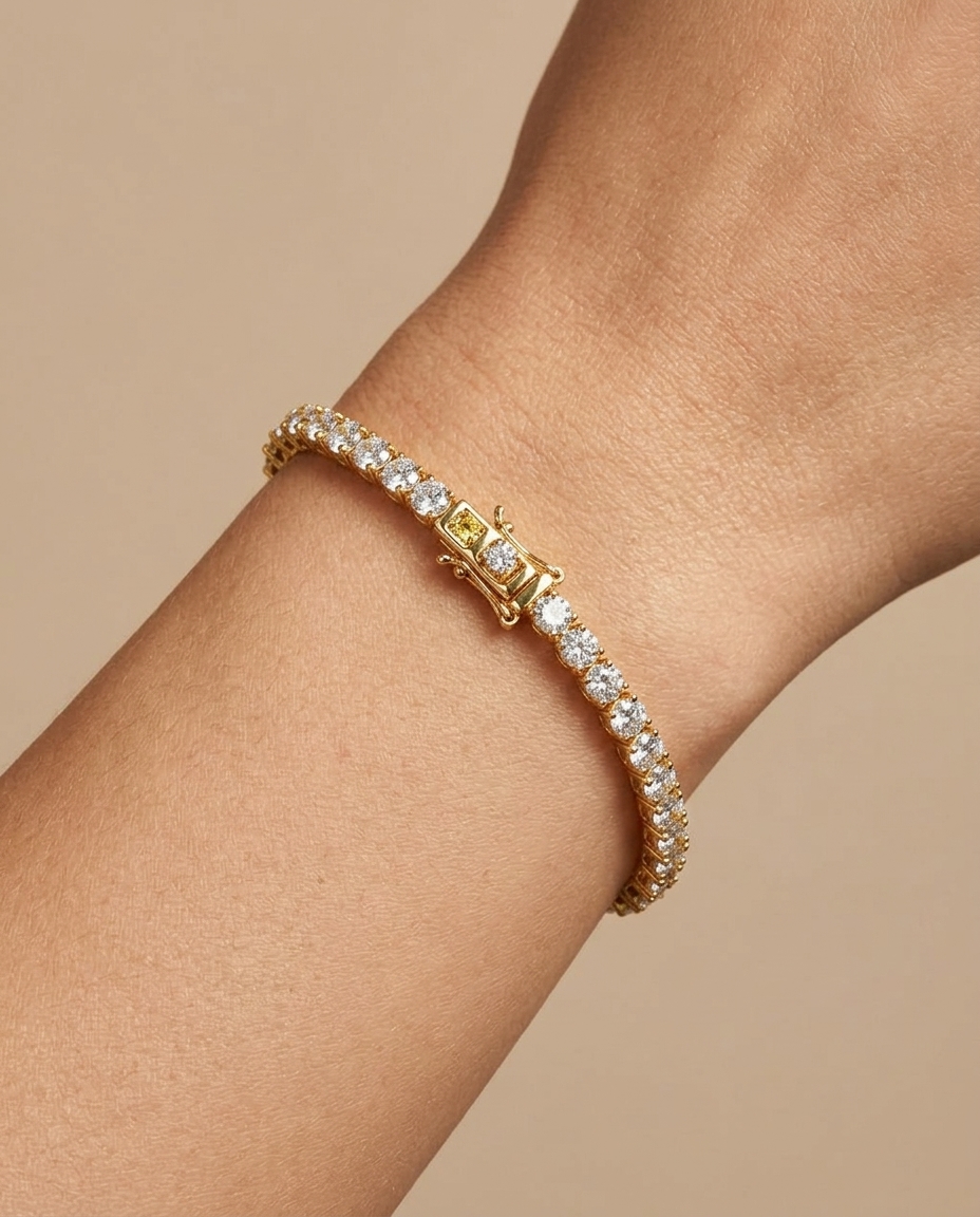 14KT Yellow Gold <B>CHAMPAGNE</B> Diamond Tennis Bracelet (10.00 CTS) on model