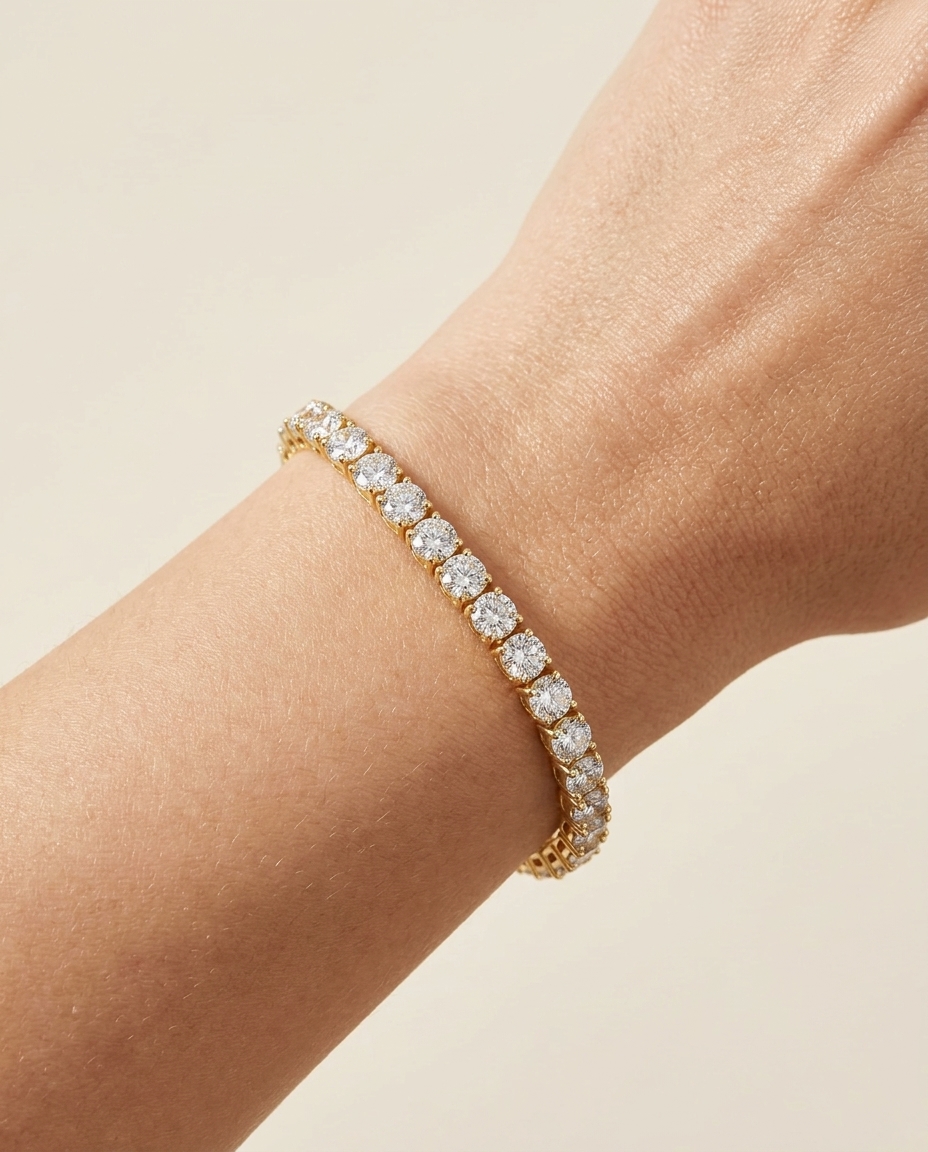 14KT Yellow Gold <B>CHAMPAGNE</B> Diamond Tennis Bracelet (12.00 CTS) on model