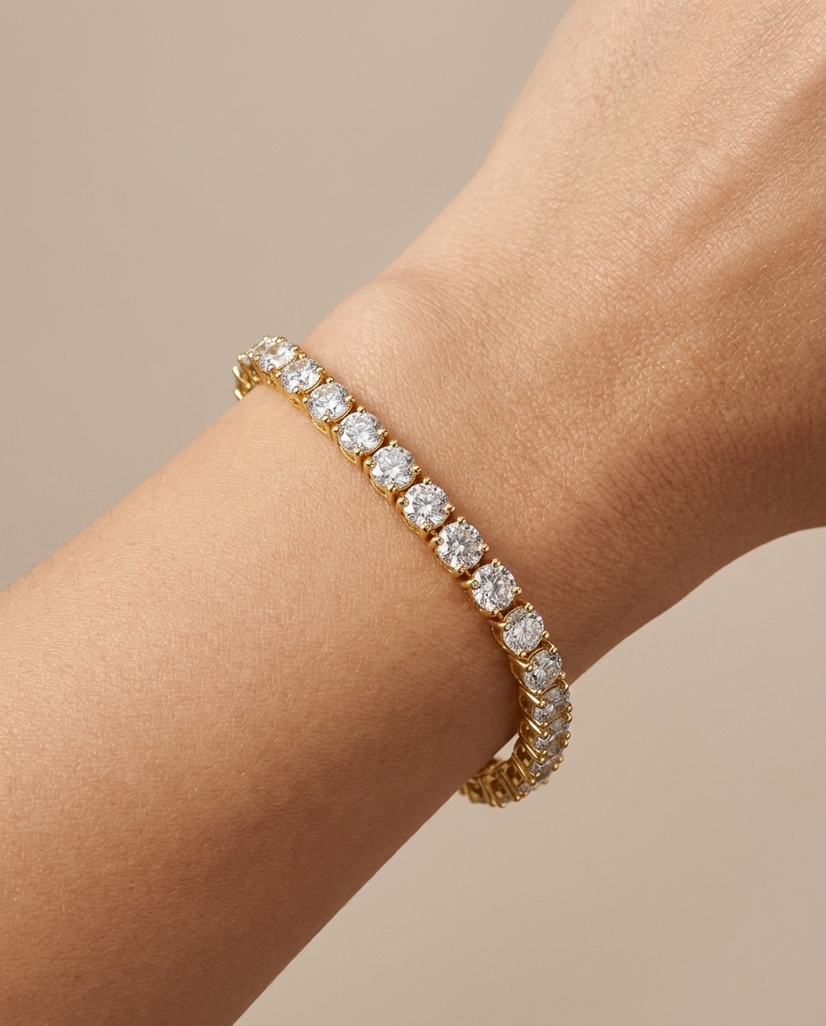 14KT Yellow Gold <B>CHAMPAGNE</B> Diamond Tennis Bracelet (14.00 CTS) on model
