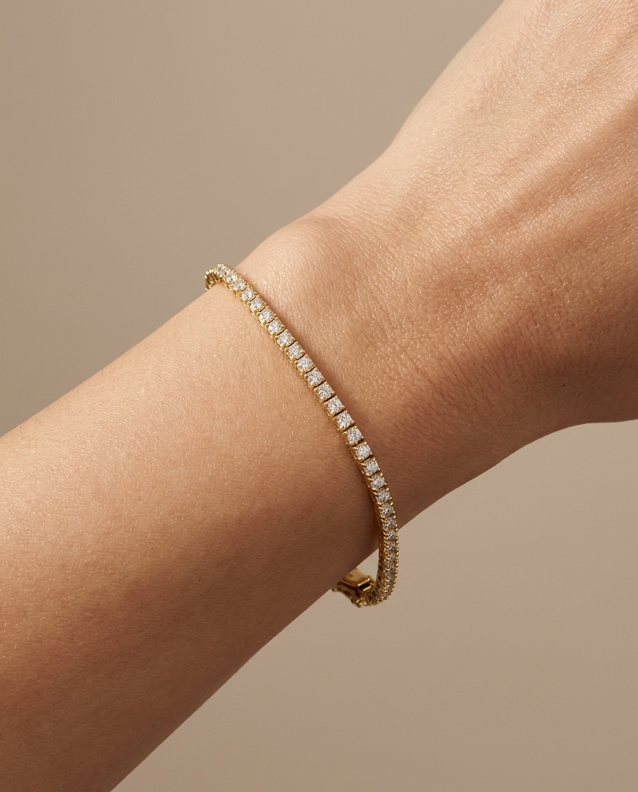 14KT Gold Champagne Diamond Tennis Bracelet on model