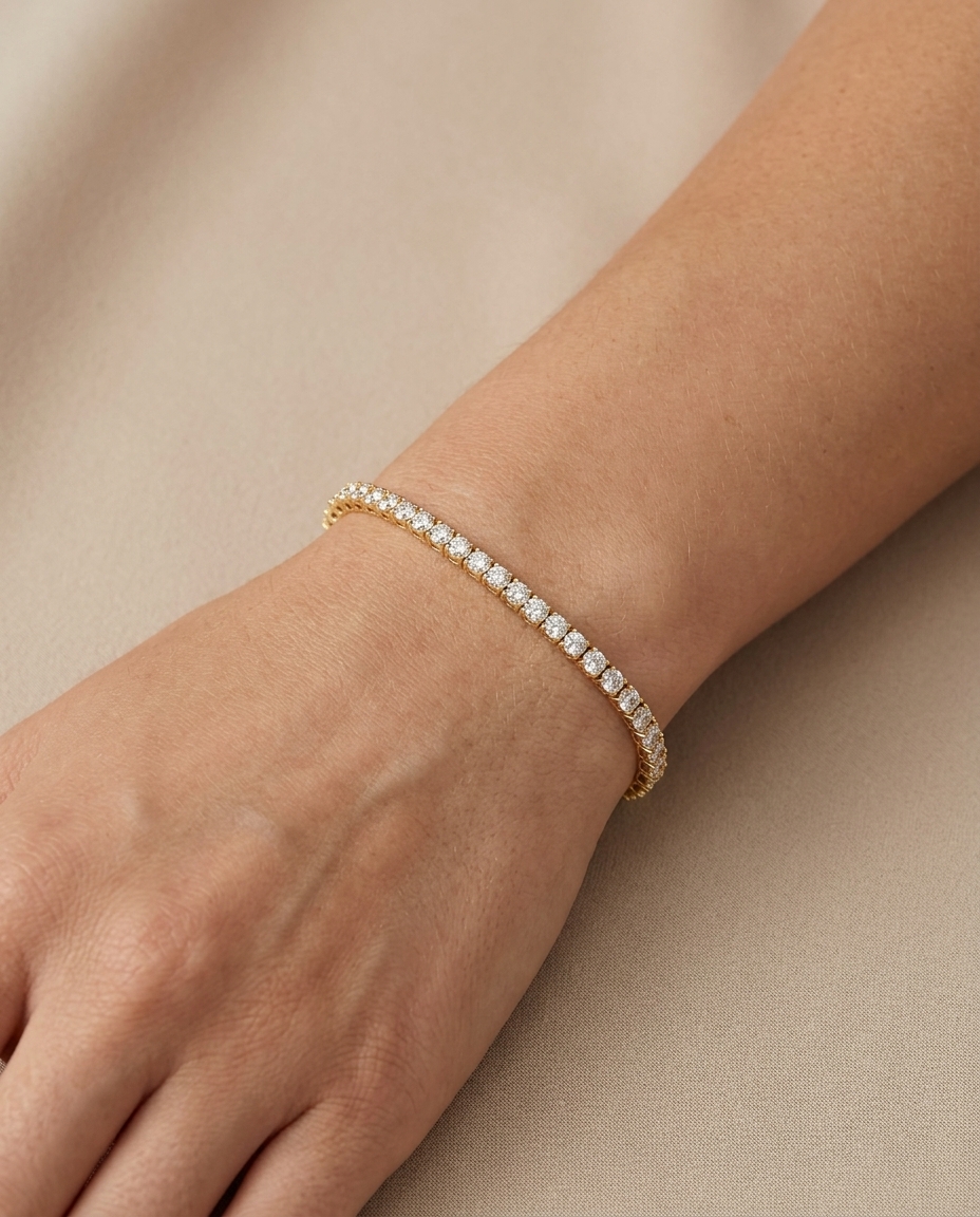 14KT Gold <B>CHAMPAGNE</B> Diamond Tennis Bracelet (4.00 CTS) on model